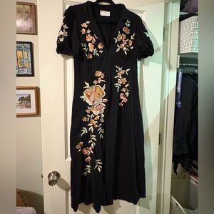 Floral Embroidered Black Dress
